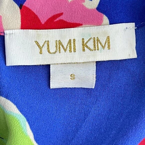 Yumi Kim Floral Romper Small VNeck Short Sleeve Belted Dodger Blue - Picture 12 of 13